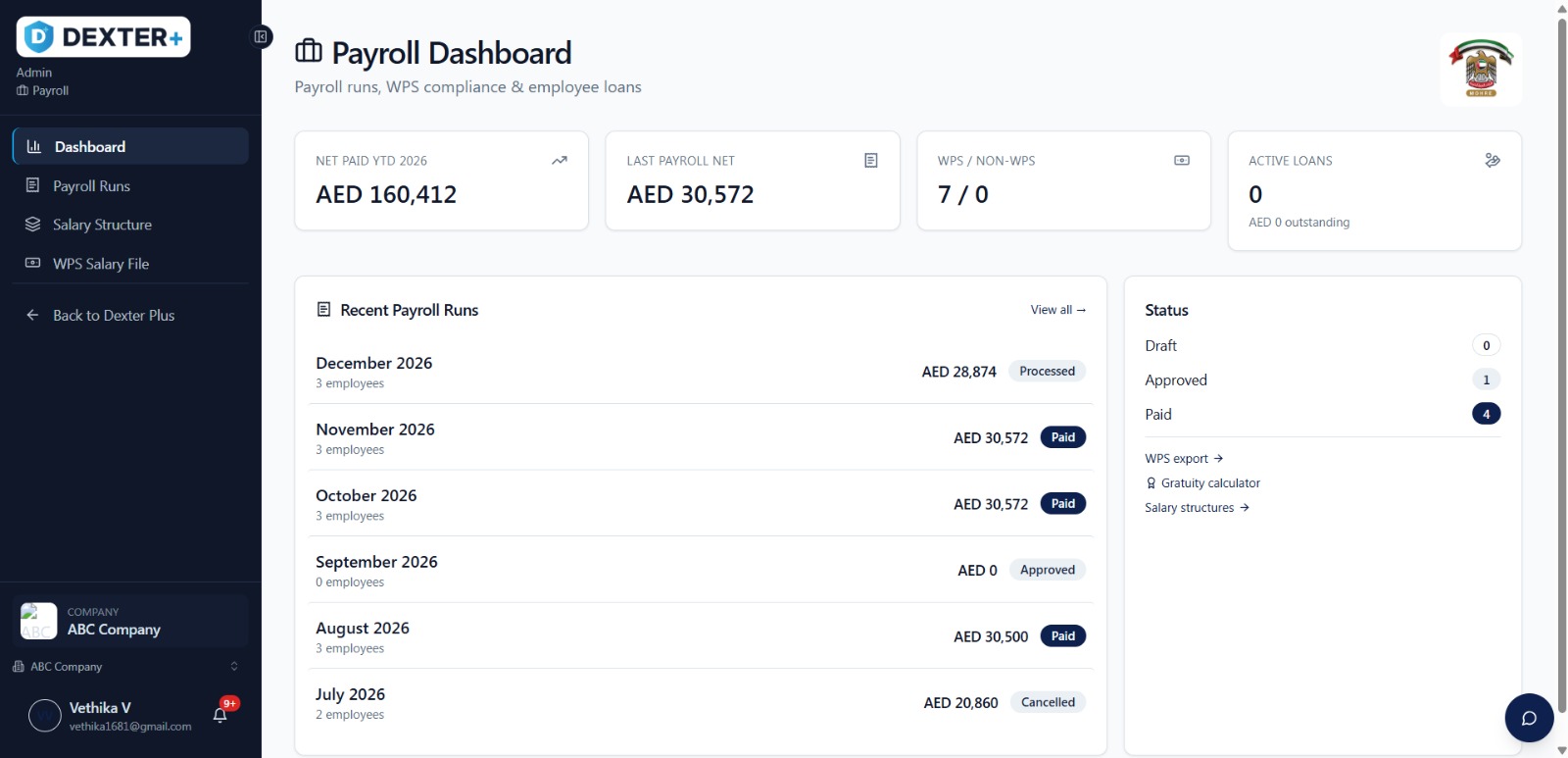 Dexter Payroll dashboard