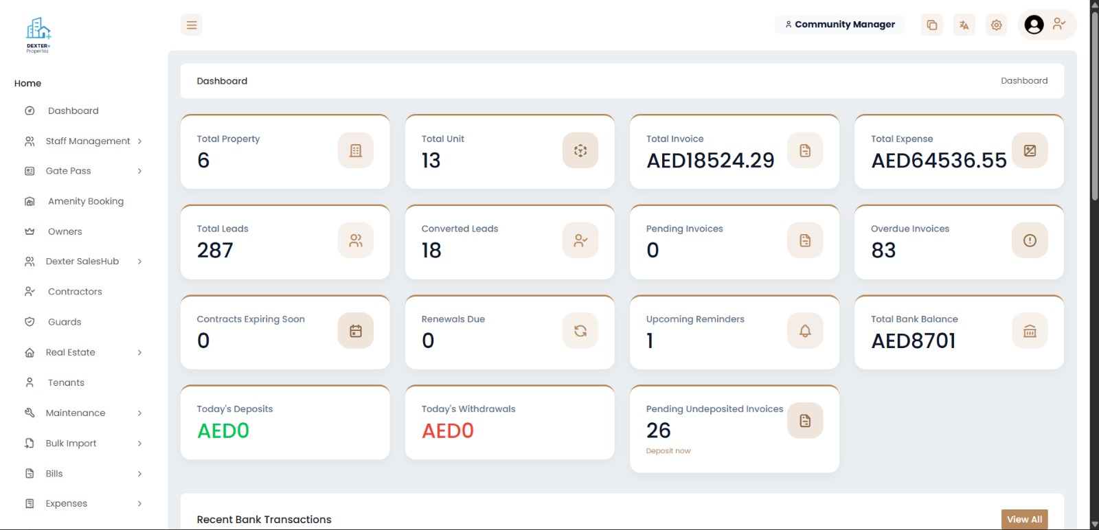 Dexter Propertez dashboard