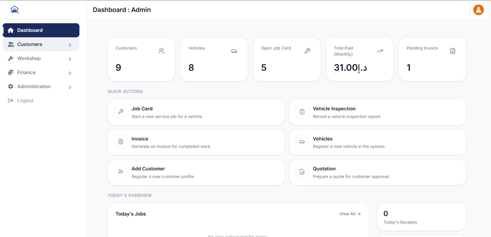 Dexter ServiceLane dashboard