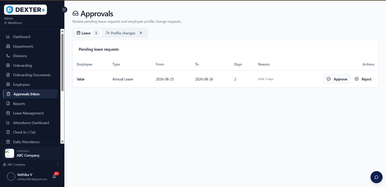 Dexter Core administration dashboard